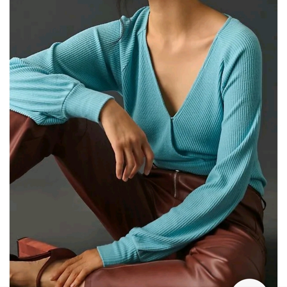 Anthropologie ribbed faux Wrap sweater